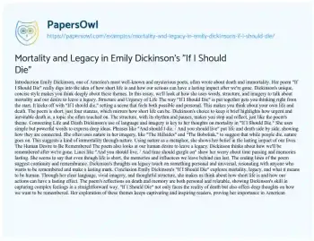 Essay on Mortality and Legacy in Emily Dickinson’s “If i should Die”