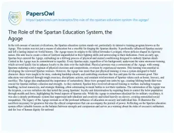 Essay on The Role of the Spartan Education System, the Agoge