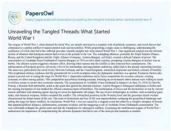 Essay on Unraveling the Tangled Threads: what Started World War 1