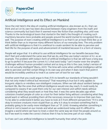 Essay on Artificial Intelligence and its Effect on Mankind