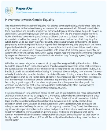 Essay on Movement Towards Gender Equality