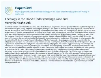 Essay on Theology in the Flood: Understanding Grace and Mercy in Noah’s Ark