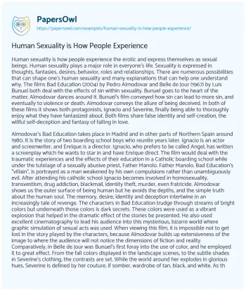 Essay on Human Sexuality is how People Experience