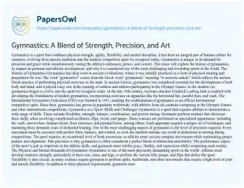 Essay on Gymnastics: a Blend of Strength, Precision, and Art