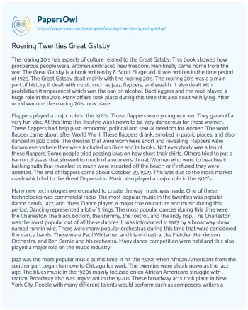 Essay on Roaring Twenties Great Gatsby