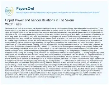 Essay on Unjust Power and Gender Relations in the Salem Witch Trials