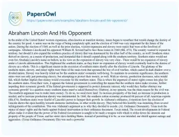 Essay on Abraham Lincoln and his Opponent