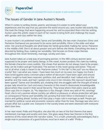 Essay on The Issues of Gender in Jane Austen’s Novels