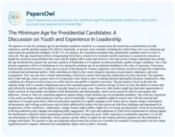 Essay on The Minimum Age for Presidential Candidates: a Discussion on Youth and Experience in Leadership