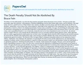 Essay on The Death Penalty should not be Abolished by Bruce Fein