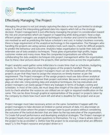 Essay on Effectively Managing the Project