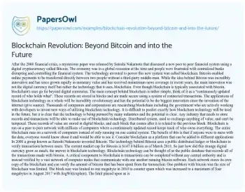 Essay on Blockchain Revolution: Beyond Bitcoin and into the Future