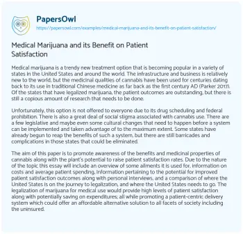 Essay on Medical Marijuana and its Benefit on Patient Satisfaction