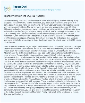 Essay on Islamic Views on the LGBTQ Muslims