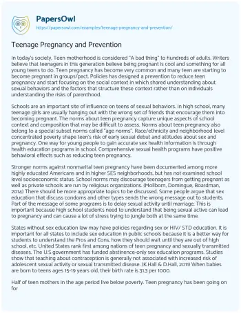 Essay on Teenage Pregnancy and Prevention