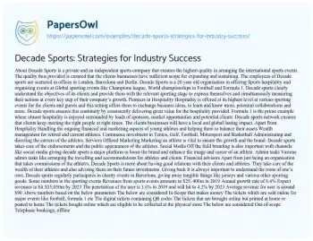 Essay on Decade Sports: Strategies for Industry Success