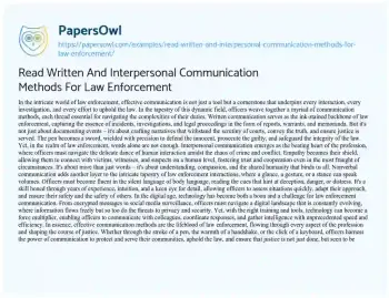 Essay on Read Written and Interpersonal Communication Methods for Law Enforcement