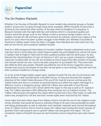 Essay on The on Modern Macbeth