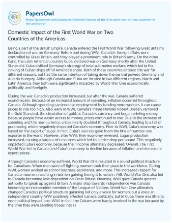 Essay on Domestic Impact of the First World War on Two Countries of the Americas