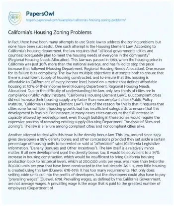 Essay on California’s Housing Zoning Problems