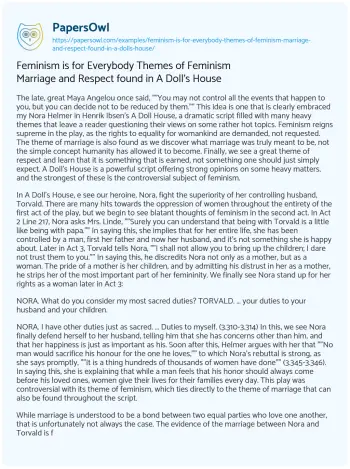 Essay on Feminism is for Everybody Themes of Feminism Marriage and Respect Found in a Doll’s House