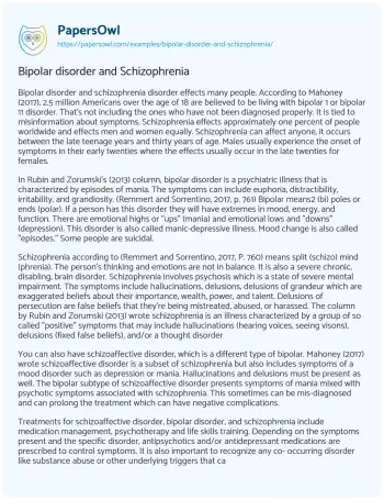 Essay on Bipolar Disorder and Schizophrenia