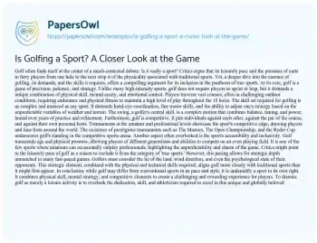 Essay on Is Golfing a Sport? a Closer Look at the Game