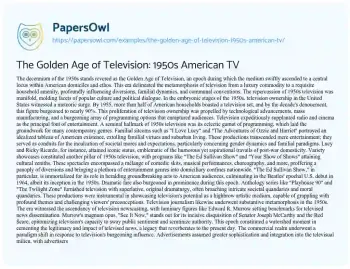 Essay on The Golden Age of Television: 1950s American TV