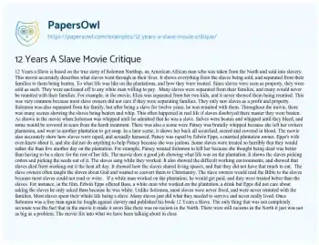 Essay on 12 Years a Slave Movie Critique