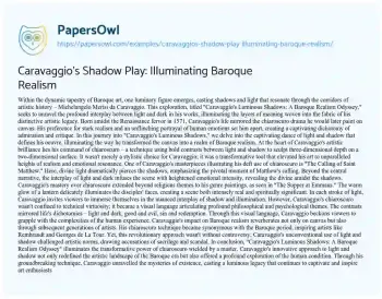 Essay on Caravaggio’s Shadow Play: Illuminating Baroque Realism