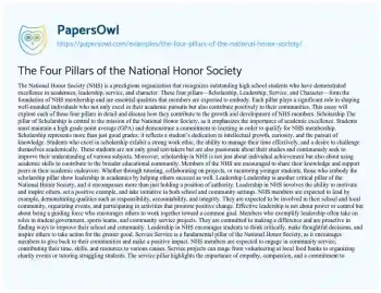Essay on The Four Pillars of the National Honor Society