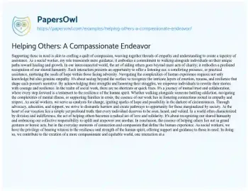 Essay on Helping Others: a Compassionate Endeavor