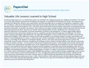 Essay on Valuable Life Lessons Learned in High School