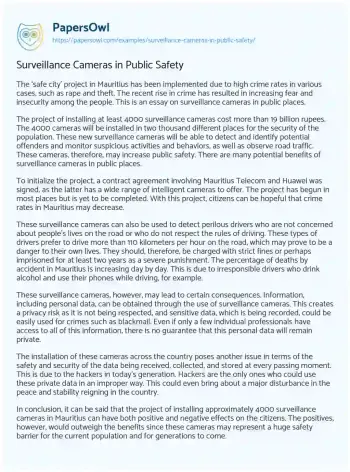 Essay on Surveillance Cameras in Public Safety