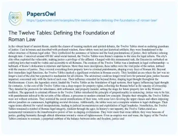 Essay on The Twelve Tables: Defining the Foundation of Roman Law