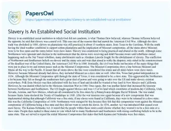 Essay on Slavery is an Established Social Institution