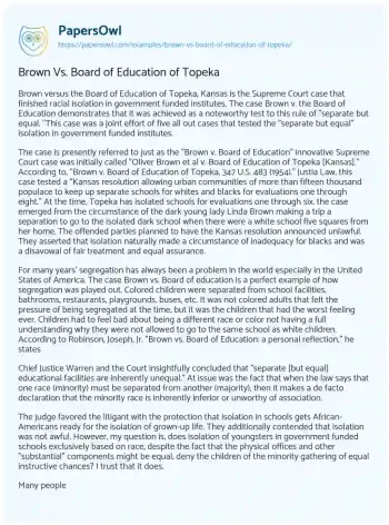 Essay on Brown Vs. Board of Education of Topeka