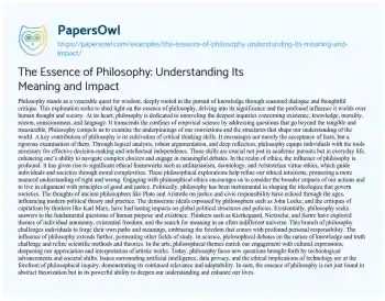 Essay on The Essence of Philosophy: Understanding its Meaning and Impact