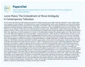 Essay on Lorne Malvo: the Embodiment of Moral Ambiguity in Contemporary Television