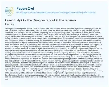 Essay on Case Study on the Disappearance of the Jamison Family