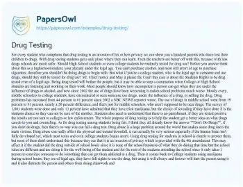 Essay on The Case for Routine Drug Testing in Educational Institutions