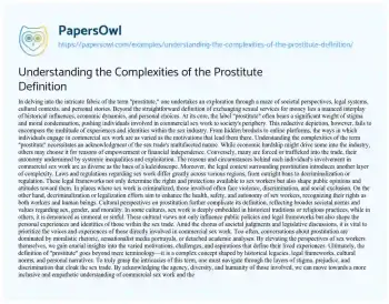 Essay on Understanding the Complexities of the Prostitute Definition