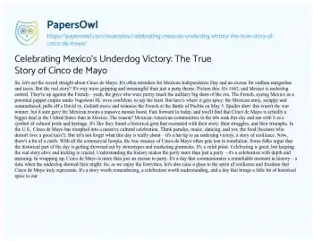 Essay on Celebrating Mexico’s Underdog Victory: the True Story of Cinco De Mayo