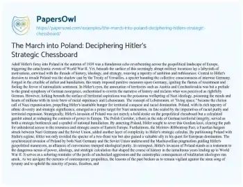 Essay on The March into Poland: Deciphering Hitler’s Strategic Chessboard