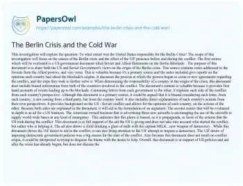 Essay on The Berlin Crisis and the Cold War