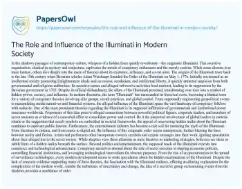 Essay on The Role and Influence of the Illuminati in Modern Society