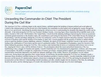 Essay on Unraveling the Commander-in-Chief: the President during the Civil War