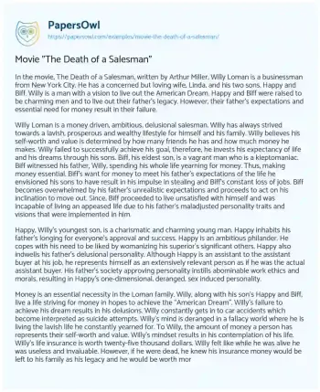 Essay on Movie “The Death of a Salesman”