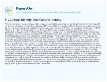 Essay on My Culture, Identity, and Cultural Identity