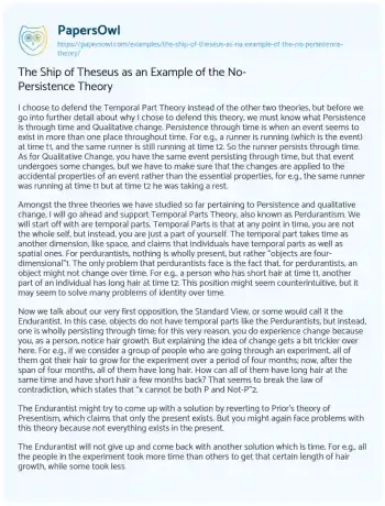 Essay on The Ship of Theseus as an Example of the No-Persistence Theory